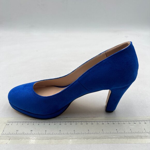 miss left Royal Blue Low Platform Chunky High Heel Slip On Closed Round Toe Pump - Picture 2 of 8